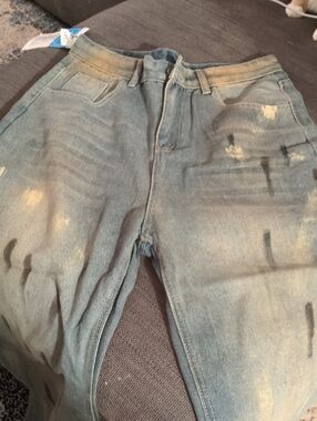 Men's Distressed Light Blue Jeans - Casual Painted Wash